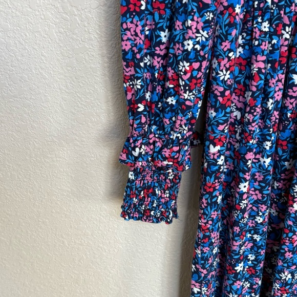 Draper James Navy Ditsy Floral Smocked Cuff Long Sleeve Dress Small - Picture 5 of 10